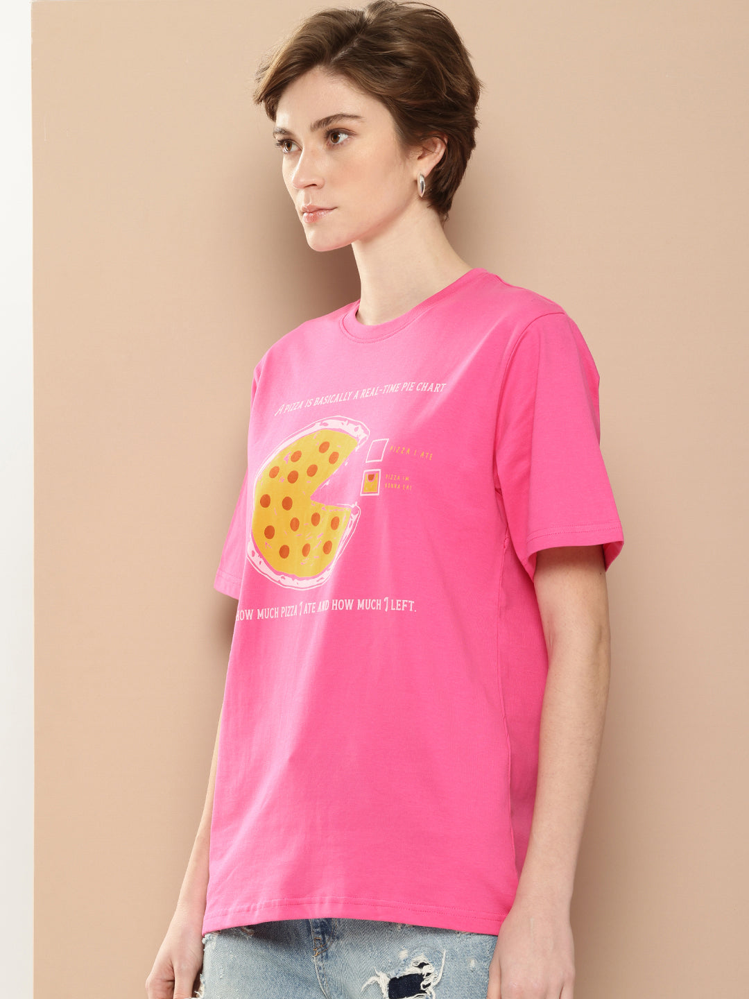 Womens Half Sleeve Round Neck Printed Oversized Fit Tshirts