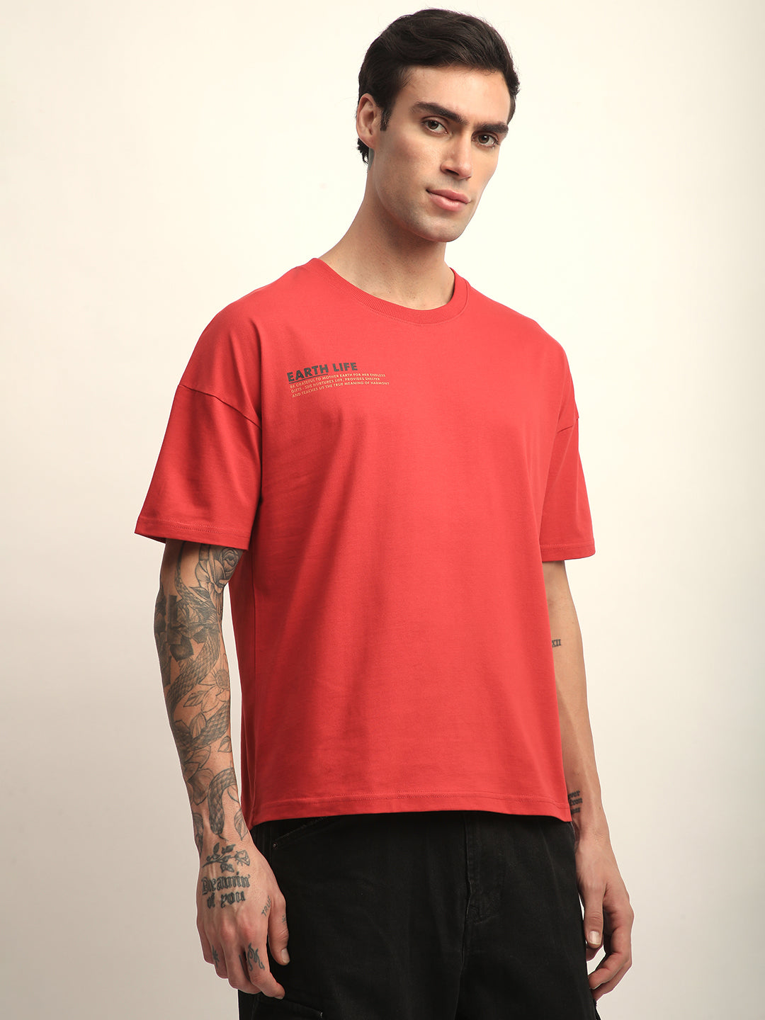 Mens Half Sleeve Drop Shoulder Printed Oversized Fit T-Shirts