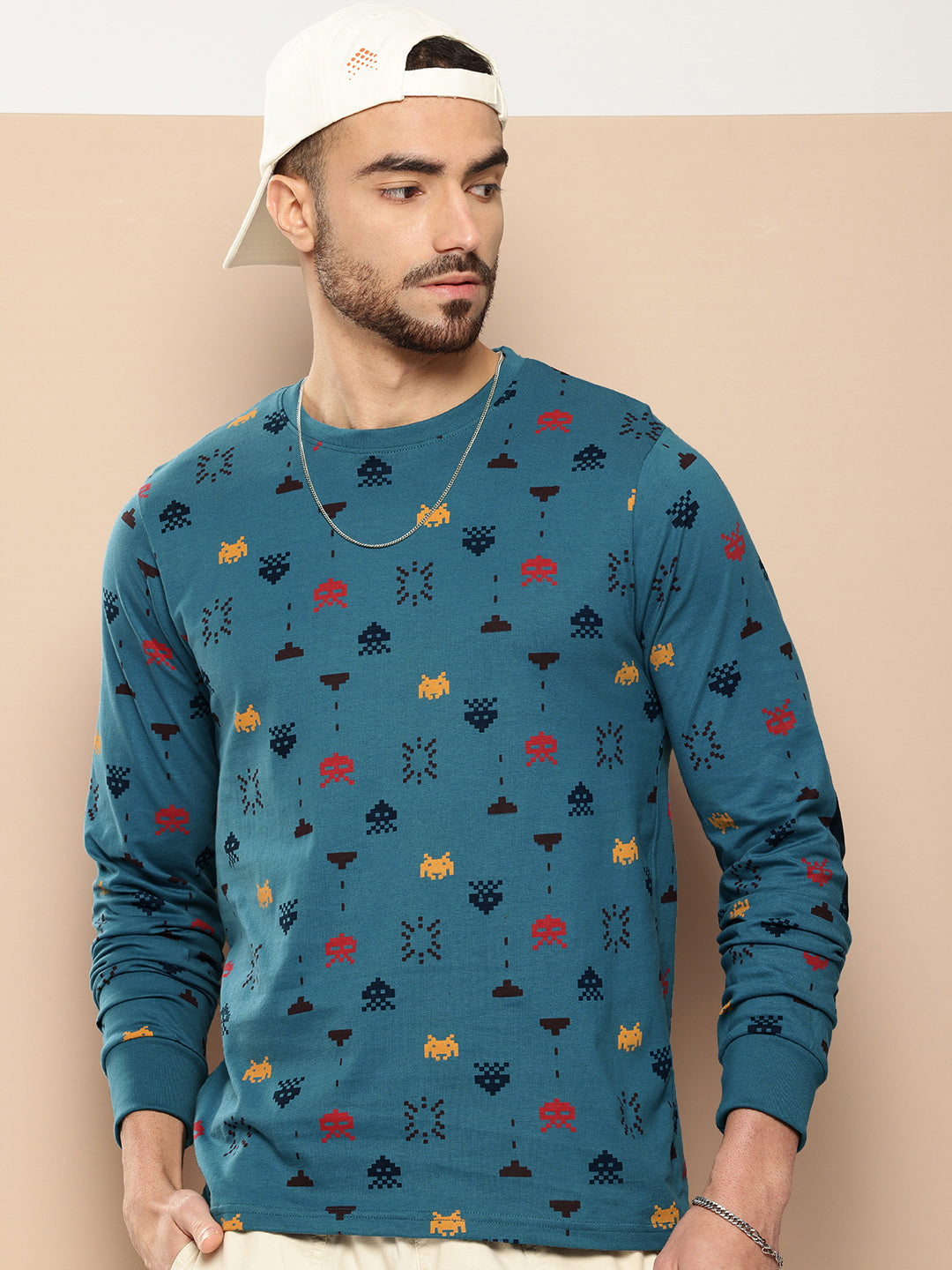 Mens Full Sleeve Round Neck All-Over Printed Regular Fit Tshirts