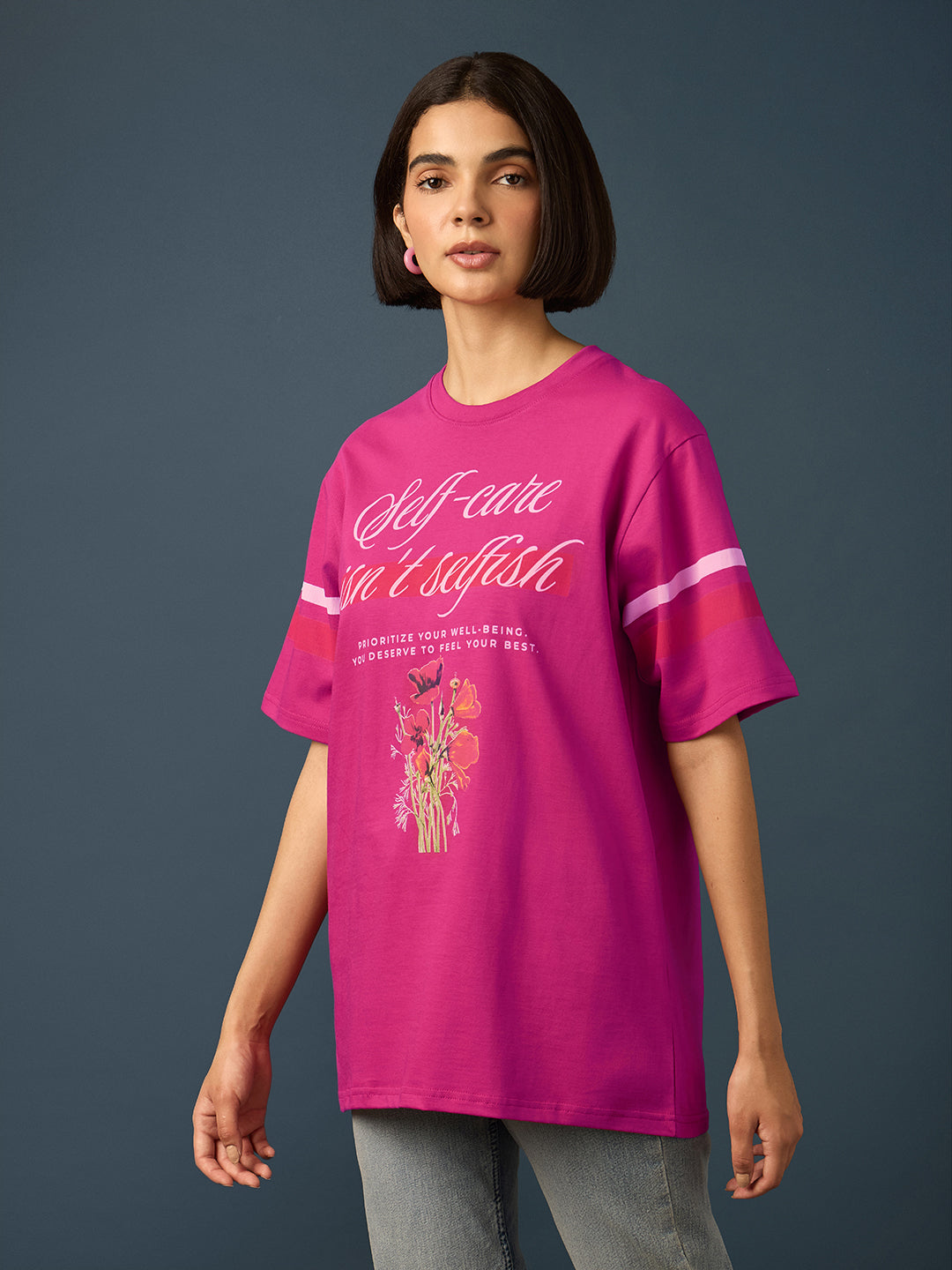 Womens Short Sleeve Printed Oversized Fit Tshirt 