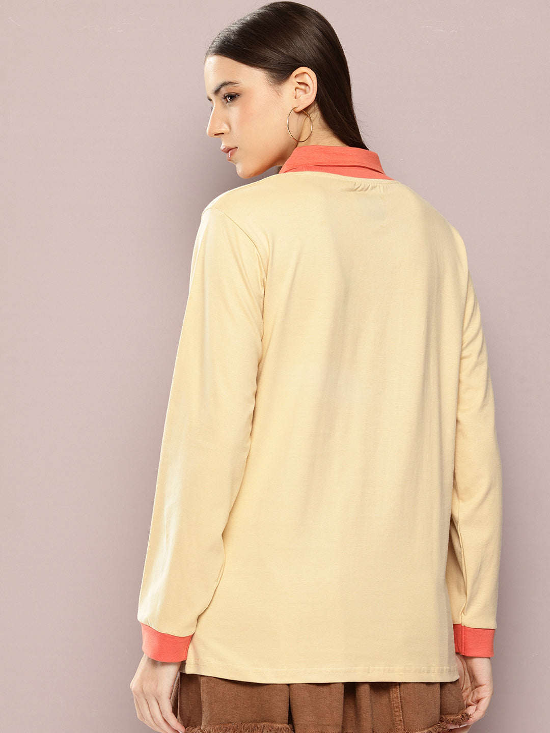 Womens Full Sleeve Polo Neck Printed Oversized Fit Tshirts