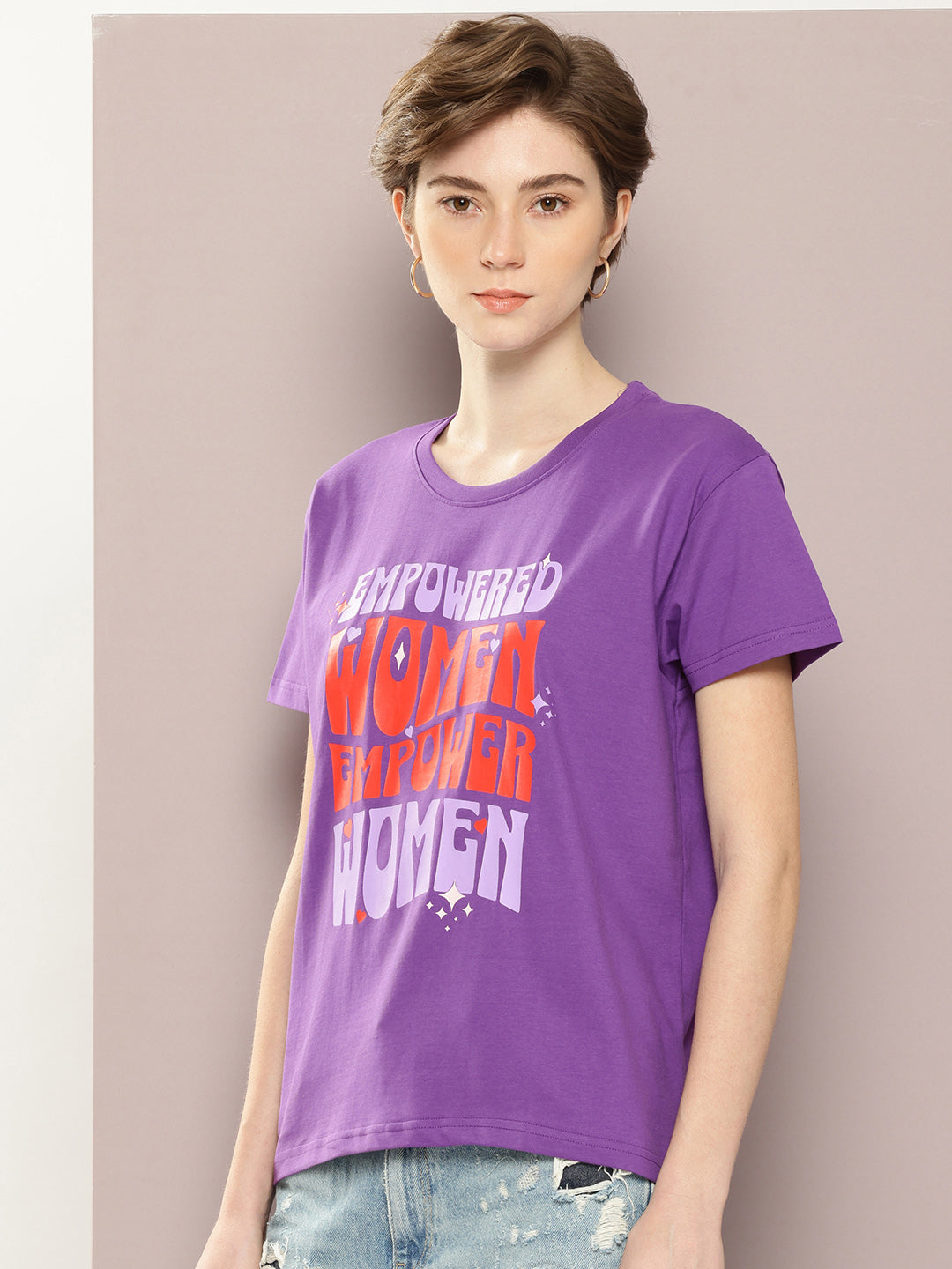 Womens Half Sleeve Round Neck Printed Boxy Fit Tshirts