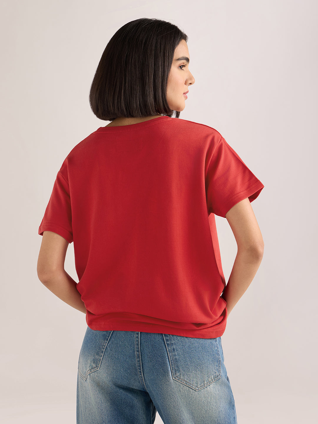 Womens Embroidery Boxy Regular Fit French Terry Cotton Tshirt
