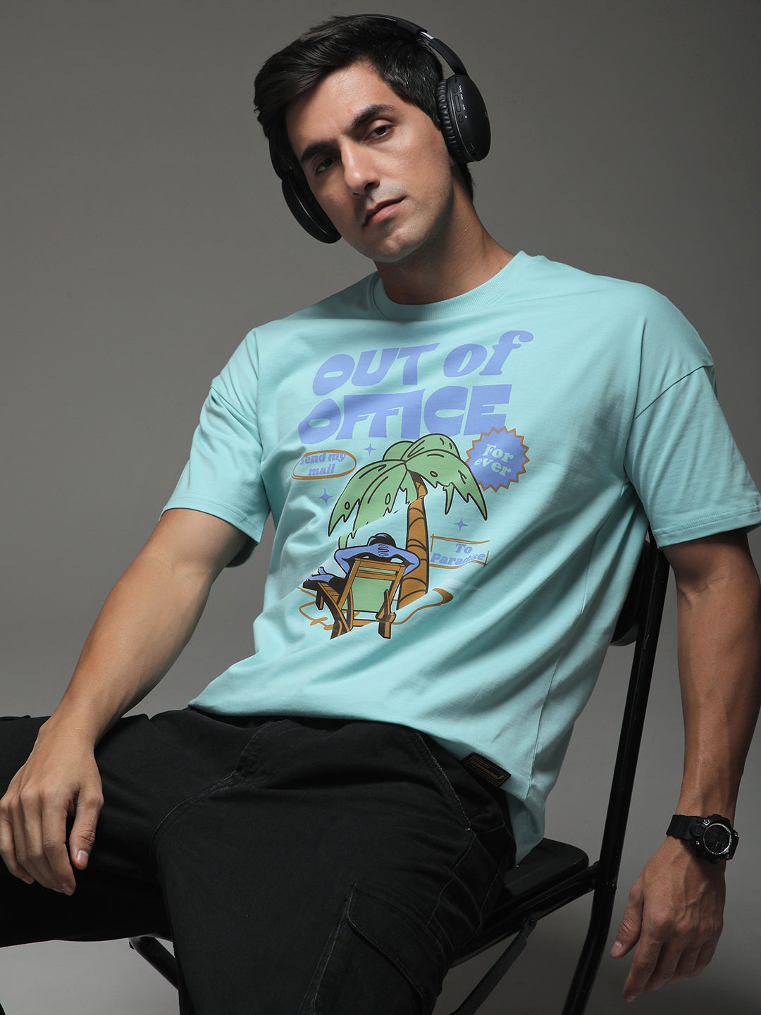 Mens Half Sleeve Drop Shoulder Printed Oversized Fit T-Shirts