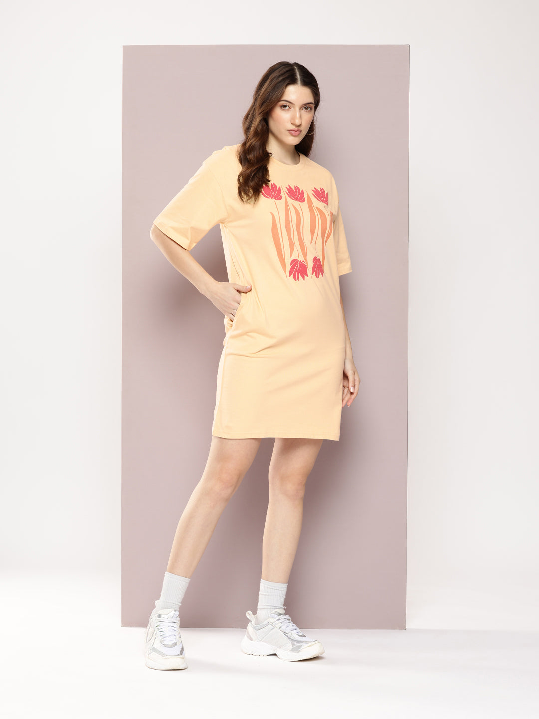 Womens Oversized Short Sleeves Printed Tshirt Dress