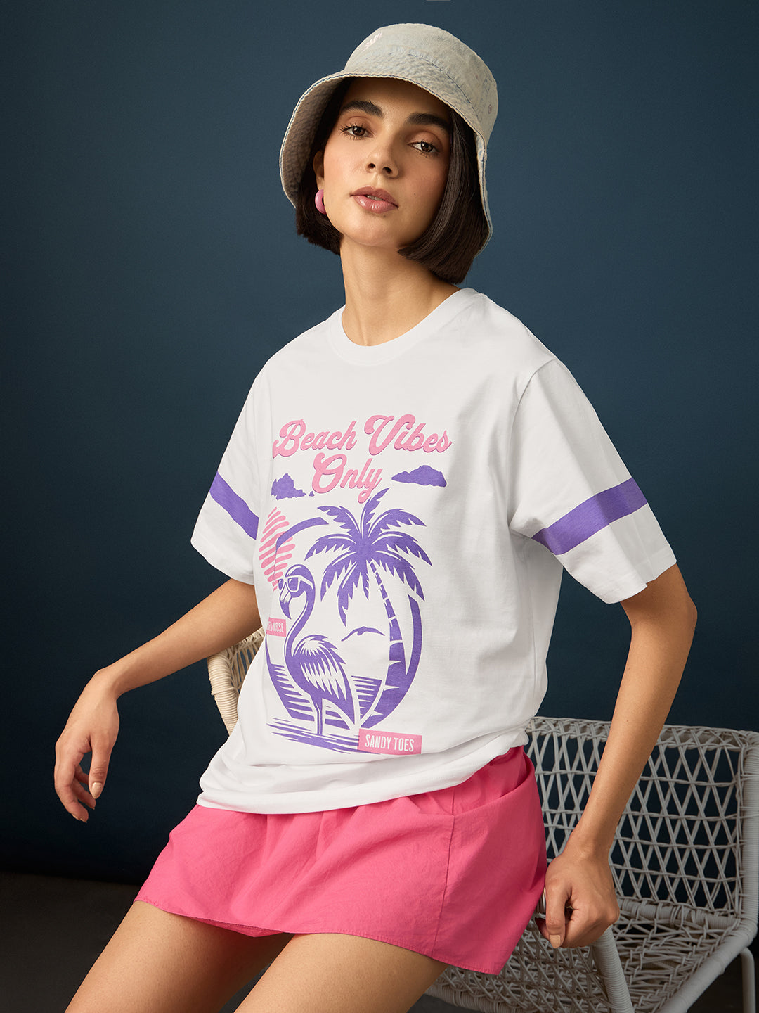 Womens Short Sleeve Printed Oversized Fit Tshirt 