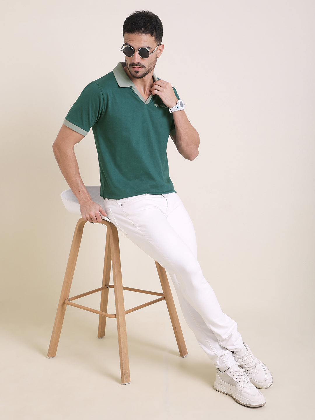 Mens Half Sleeve Polo Neck Back Embroidered Relaxed Fit Tshirts