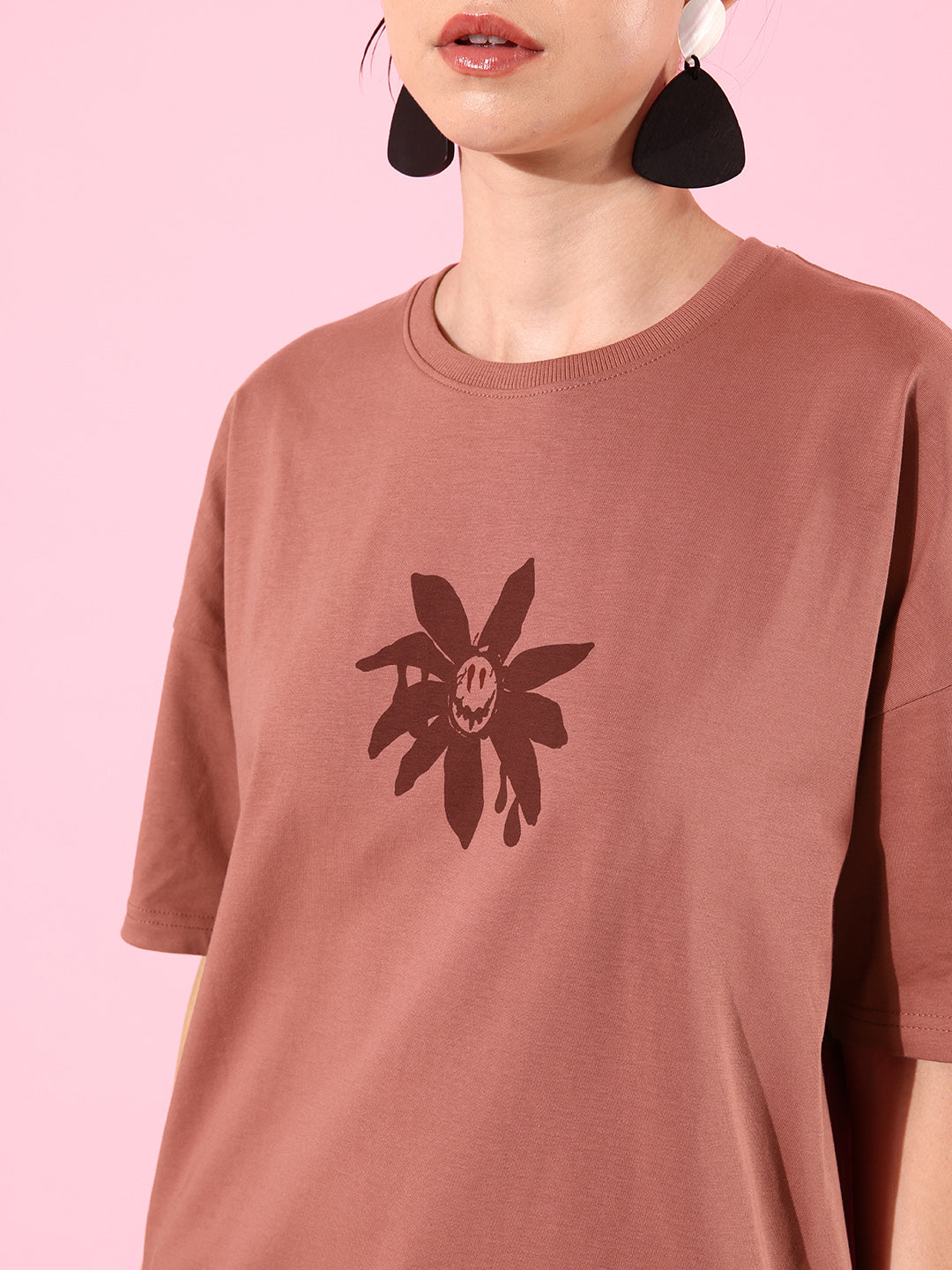 Womens Half Sleeve Drop Shoulder Printed Oversized Fit T-Shirts