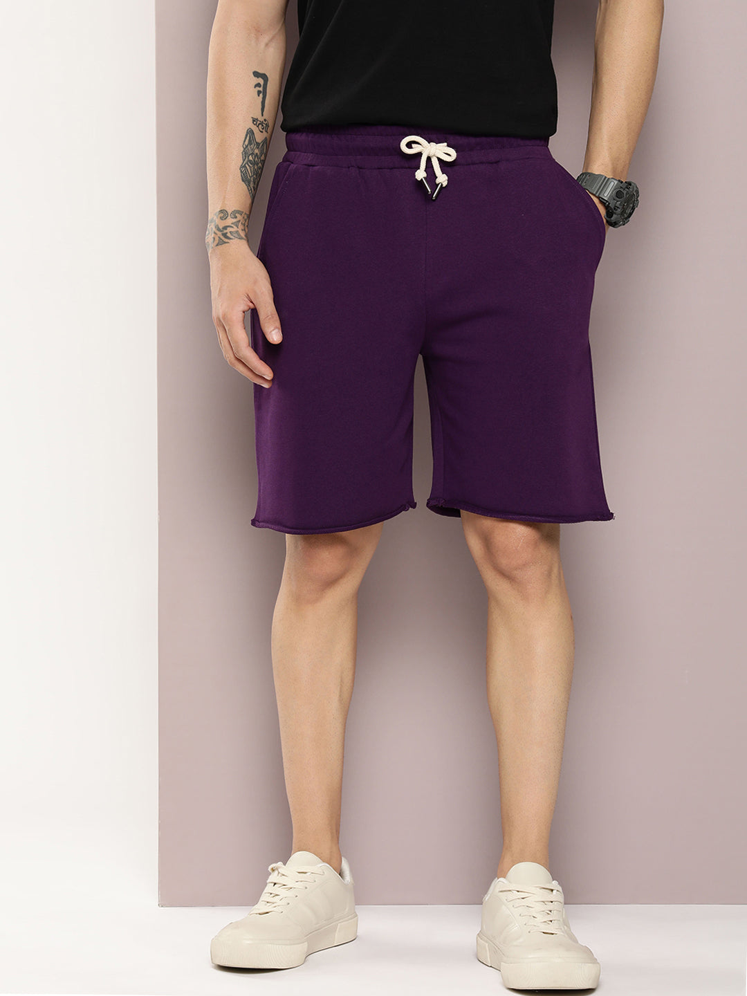 Men Solid Regular Fit Shorts
