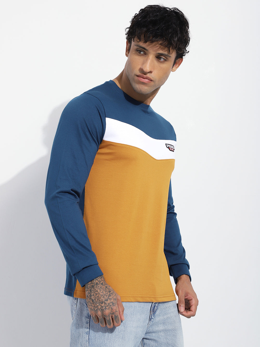 Mens Full Sleeve Round Neck Embroidered Regular Fit Tshirts