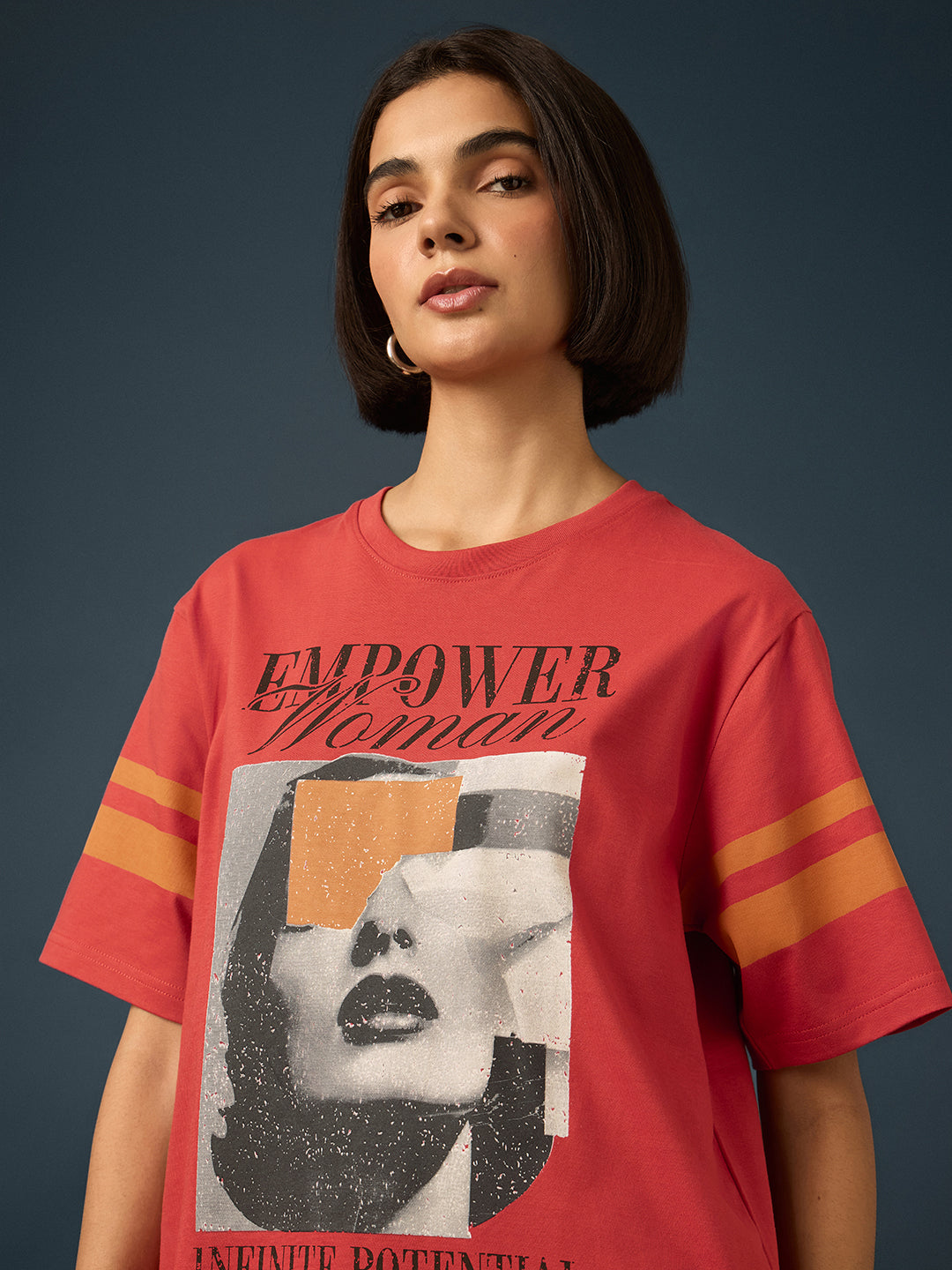 Womens Short Sleeve Printed Oversized Fit Tshirt 