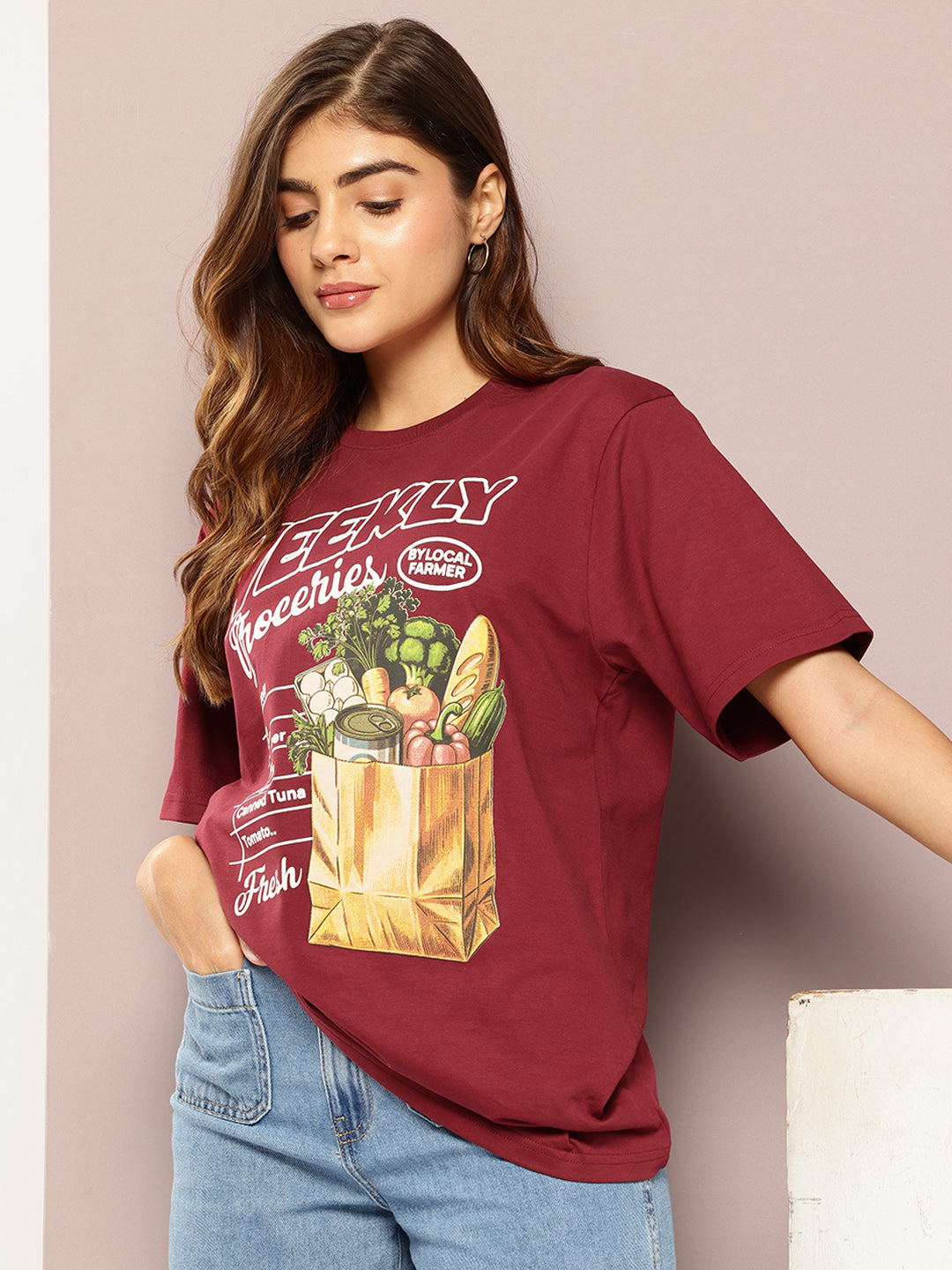 Womens Short Sleeve Printed Oversized Fit Tshirt