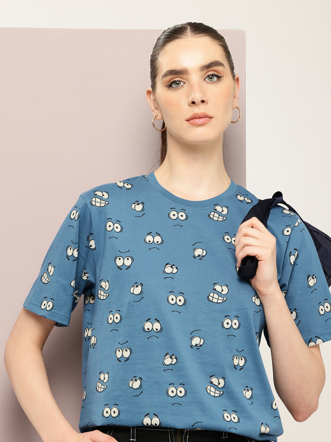 Womens Half Sleeve Round Neck All-Over Printed Oversized Fit Tshirts