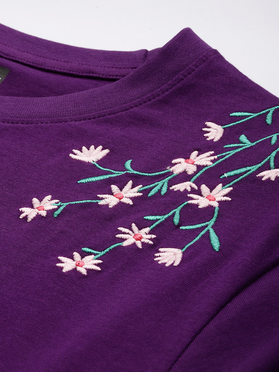 Womens Half Sleeve Round Neck Embroidered Oversized Fit Tshirts