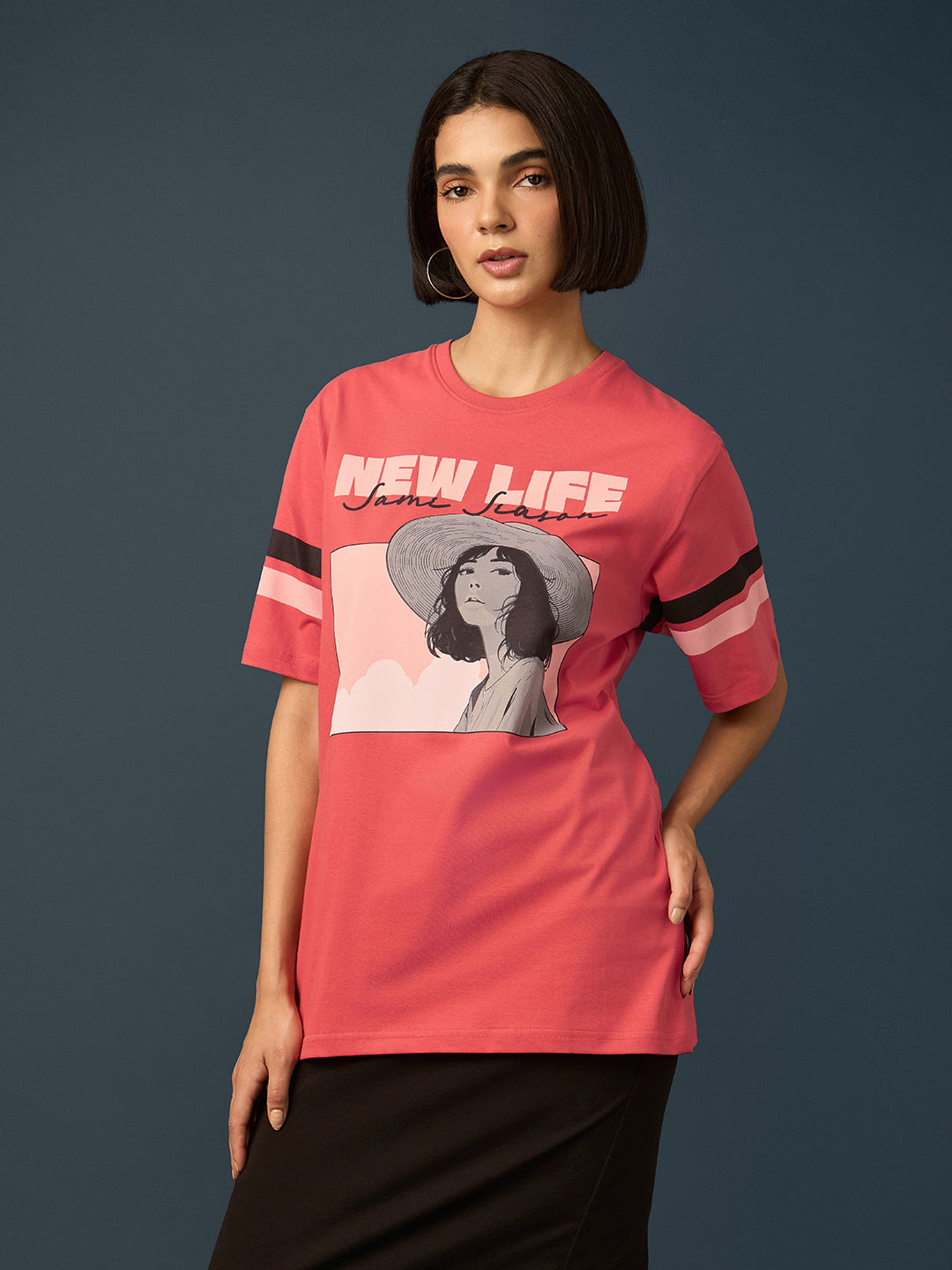 Womens Short Sleeve Printed Oversized Fit Tshirt 