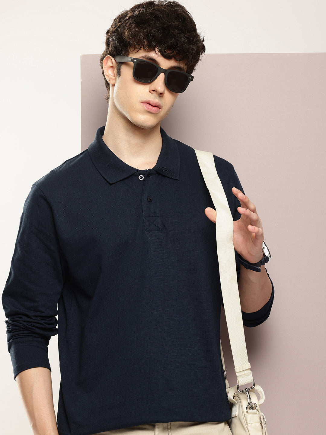 Mens Full Sleeve Polo Neck Solid Oversized Fit Tshirts