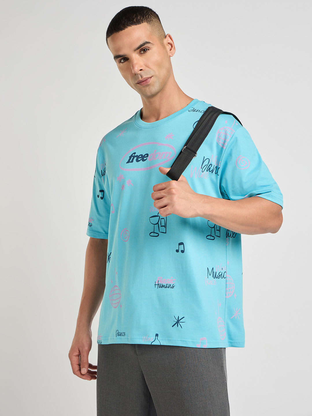 Mens Printed Oversized Half Sleeve Round Neck Tshirt