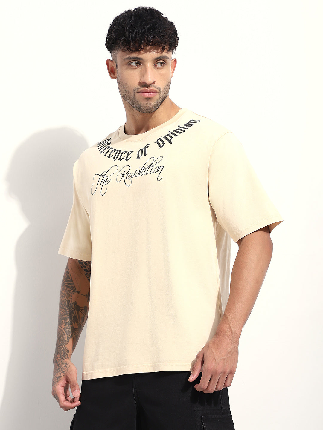 Mens Half Sleeve Round Neck Embroidered Oversized Fit Tshirts
