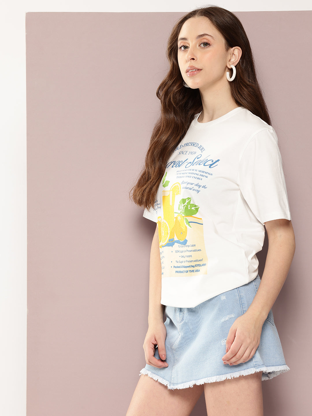 Womens Half Sleeve Round Neck Printed Oversized Fit Tshirts