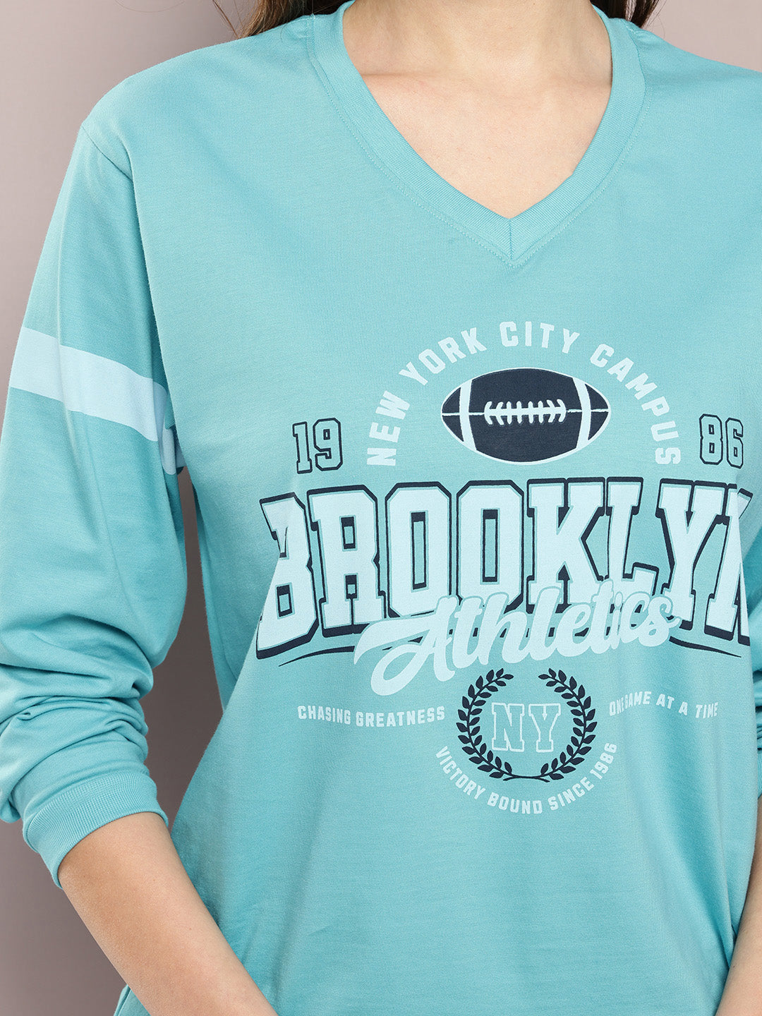 Womens Full Sleeve Round Neck Printed Oversized Fit Tshirts
