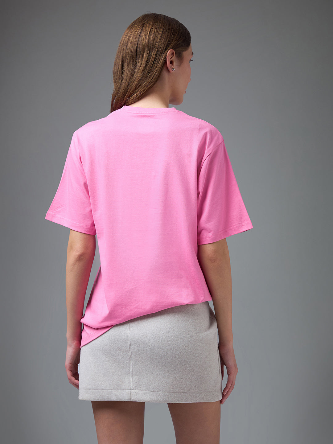 Womens Printed Round Neck Oversized Fit Tshirt