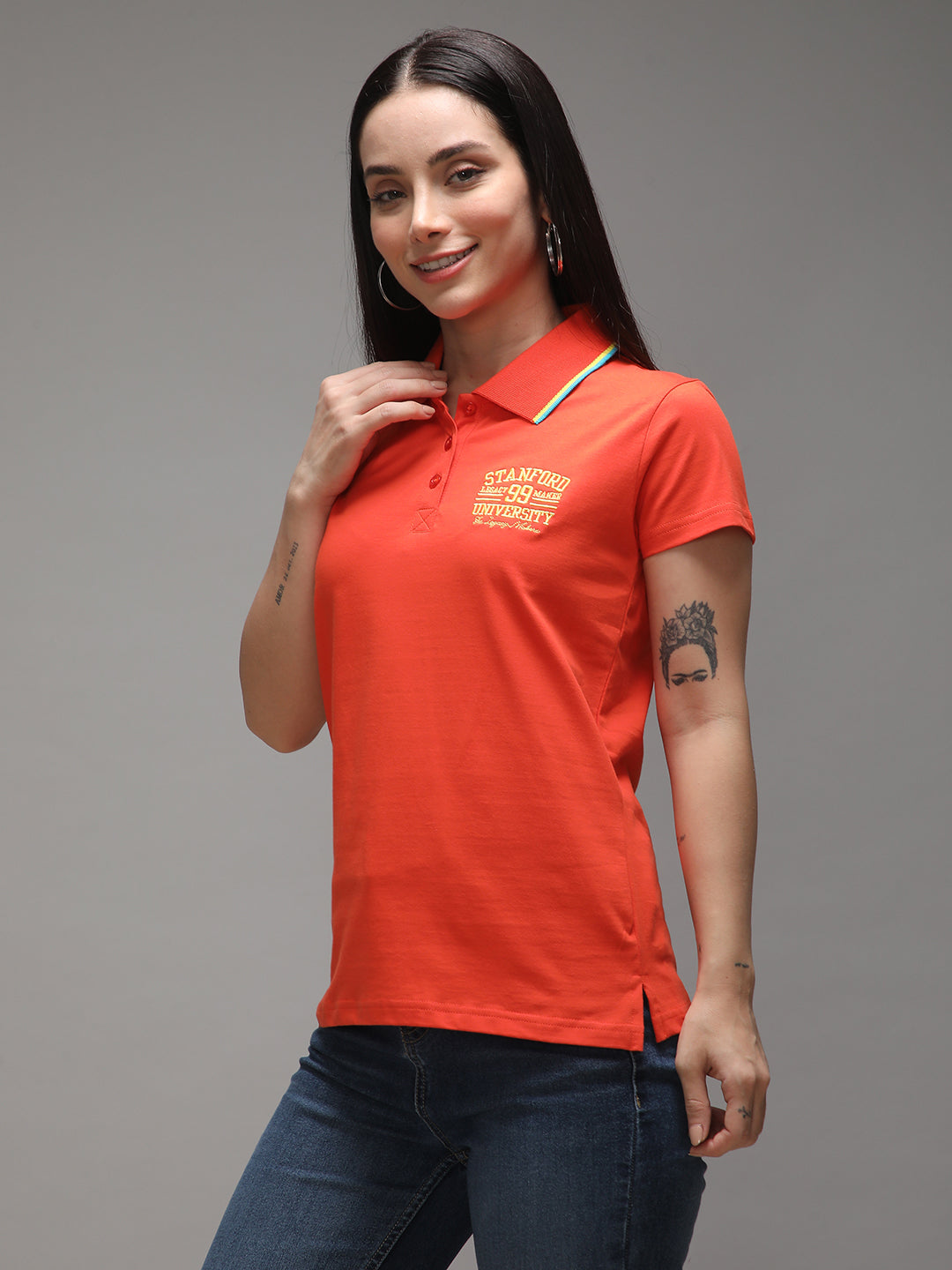 Womens Half Sleeve Polo Neck Solid Regular Fit Tshirts