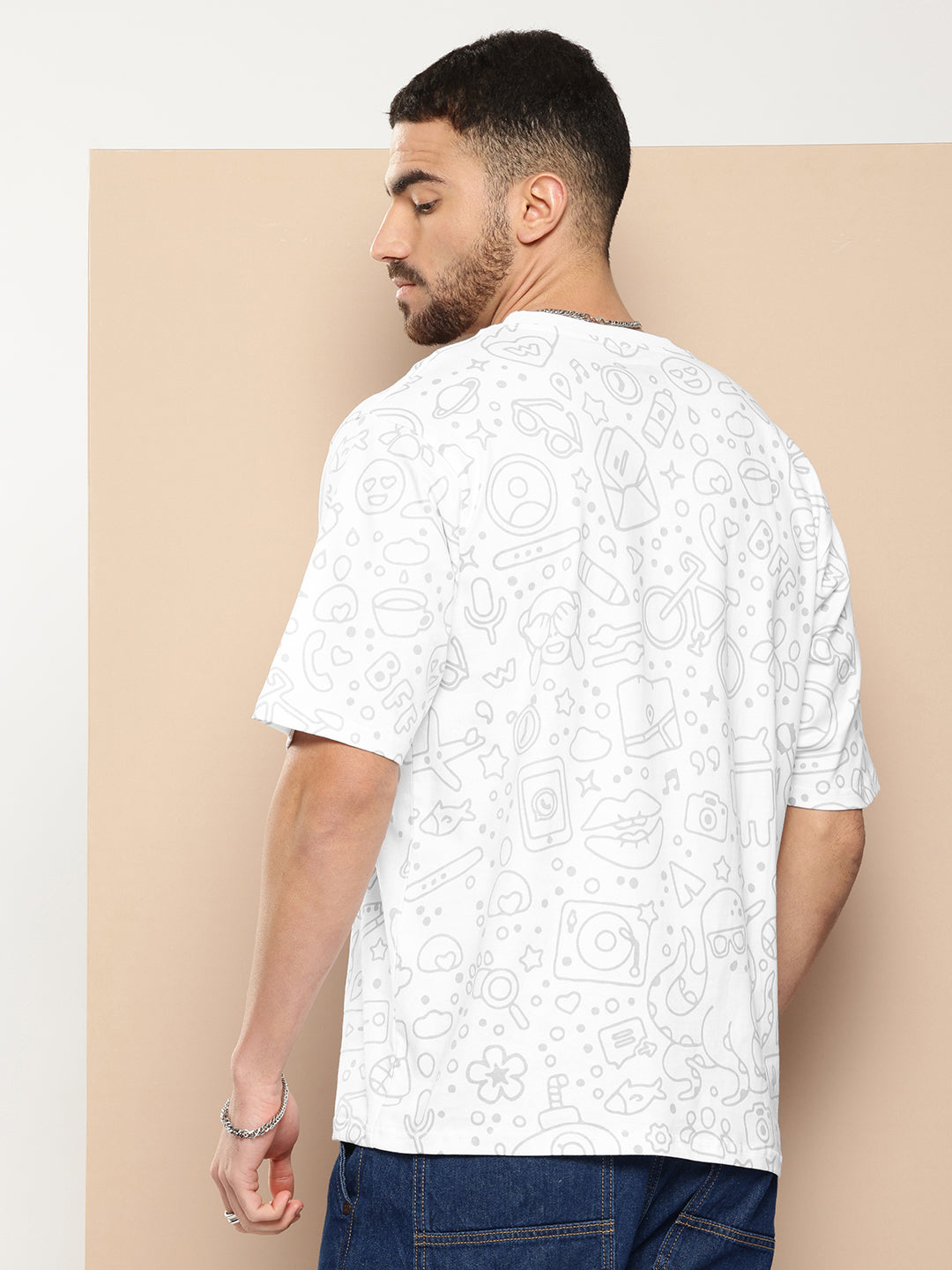 Mens Half Sleeve Round Neck All-Over Printed Oversized Fit Tshirts
