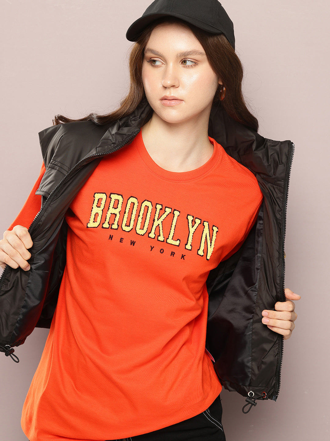 Womens Half Sleeve Round Neck Embroidery Oversized Fit Tshirts