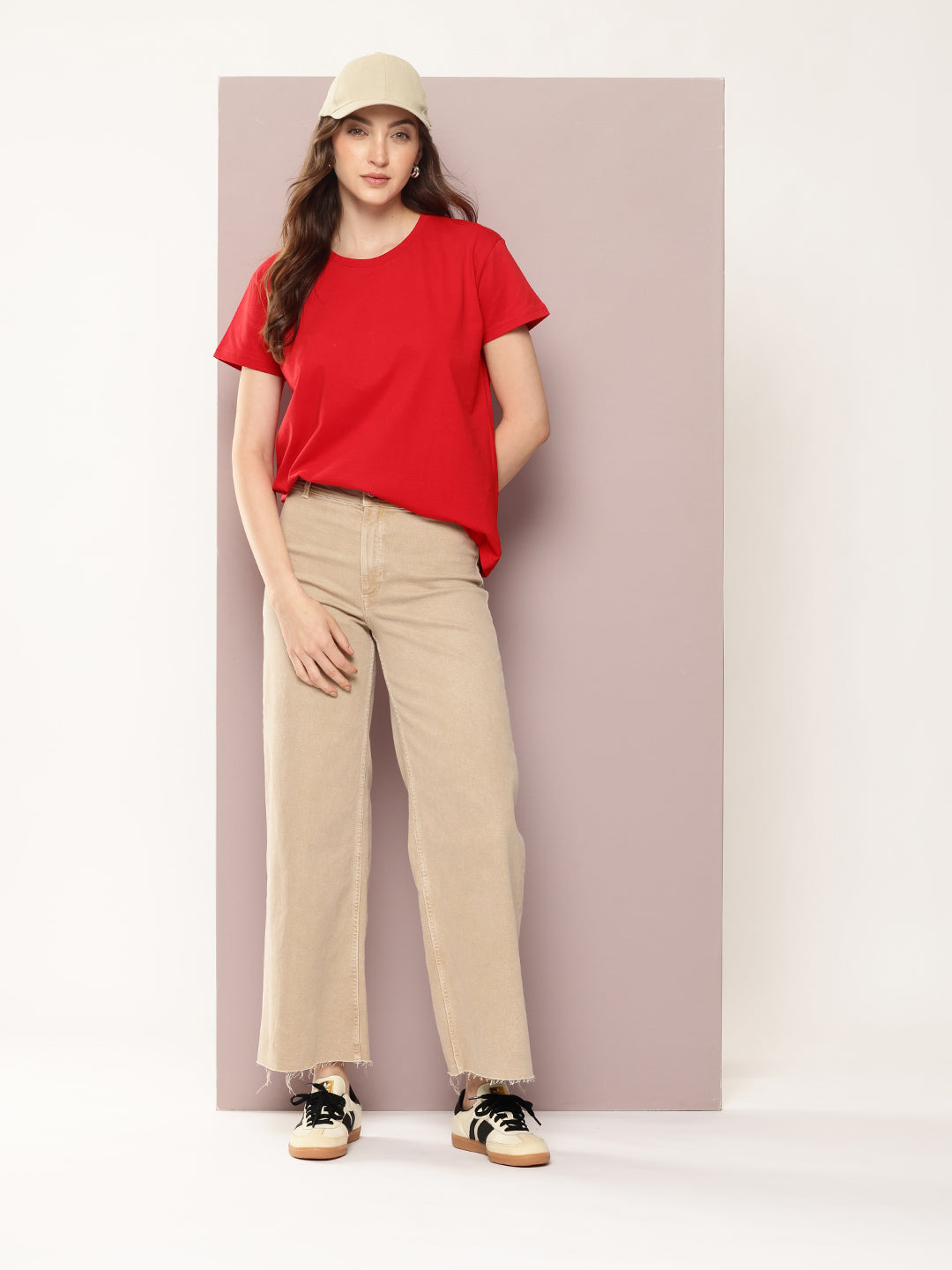 Womens Half Sleeve Round Neck Solid Boxy Fit Tshirts