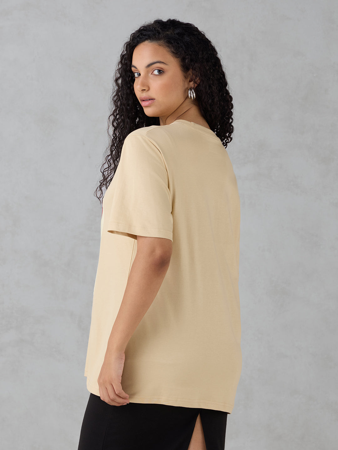 Womens Half Sleeve Puff Printed Oversized Fit Tshirt