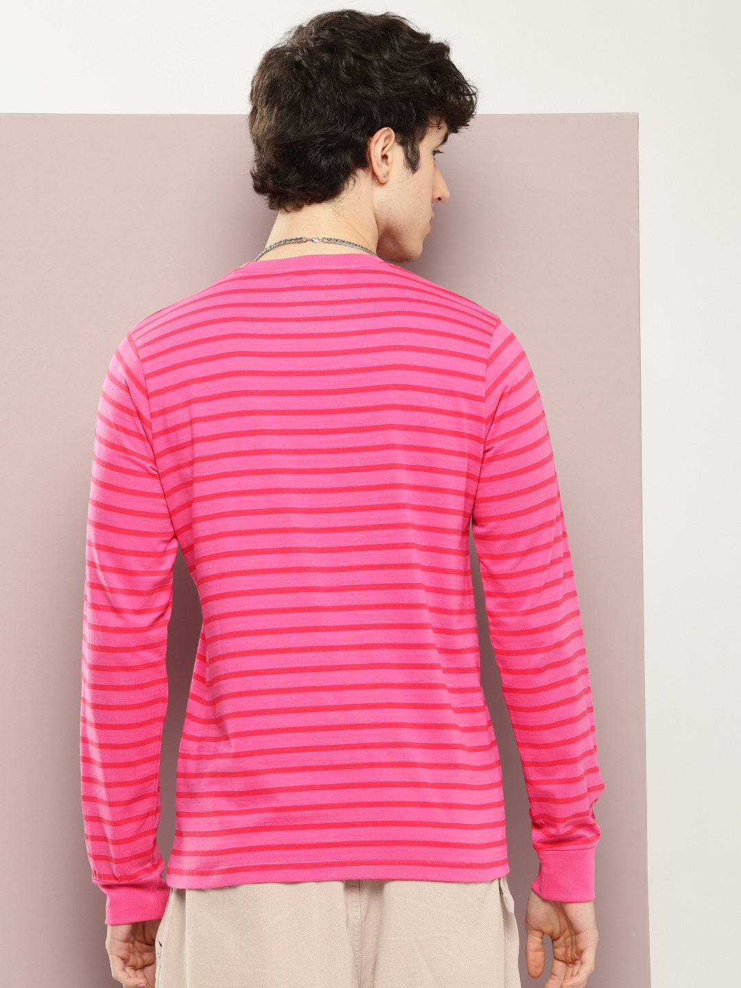 Mens Full Sleeve Round Neck Striped Regular Fit Tshirts