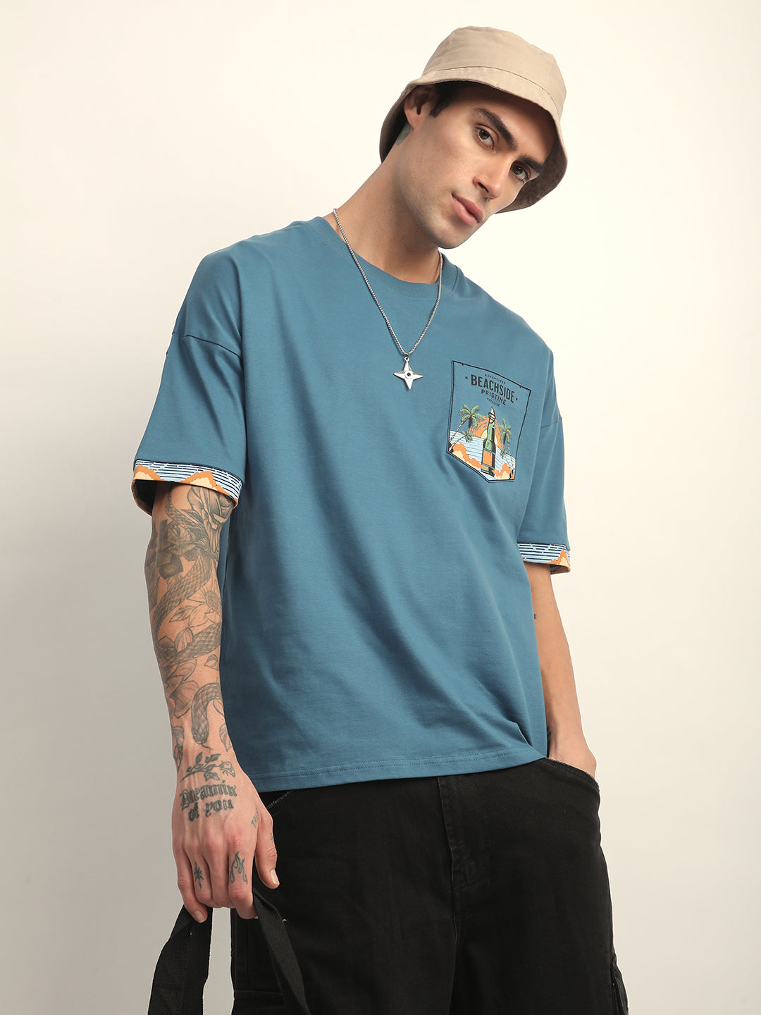 Mens Half Sleeve Drop Shoulder Printed Oversized Fit T-Shirts