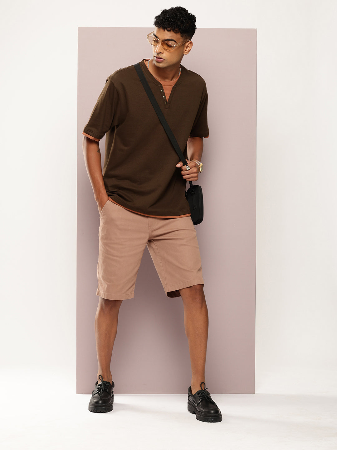 Mens Half Sleeve V-Neck Solid Oversized Fit Tshirts