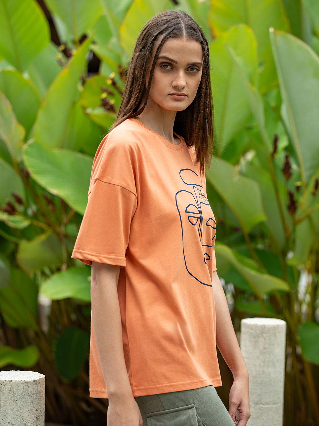 Womens Half Sleeve Drop Shoulder Printed Oversized Fit T-Shirts