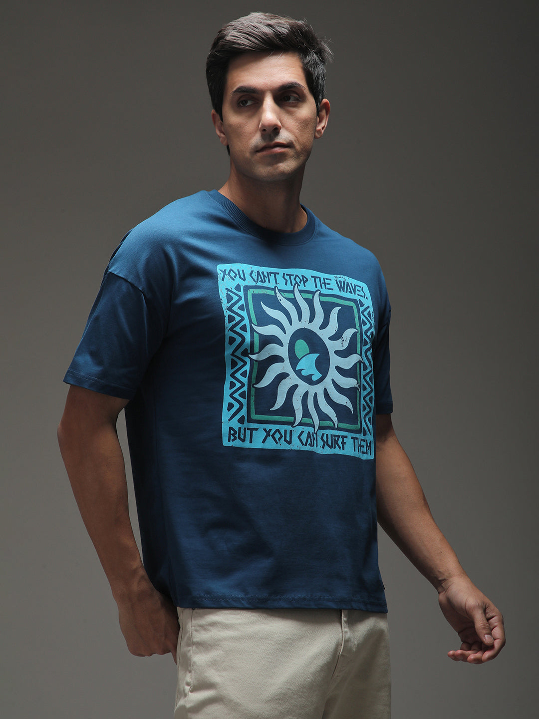 Mens Half Sleeve Drop Shoulder Printed Oversized Fit T-Shirts