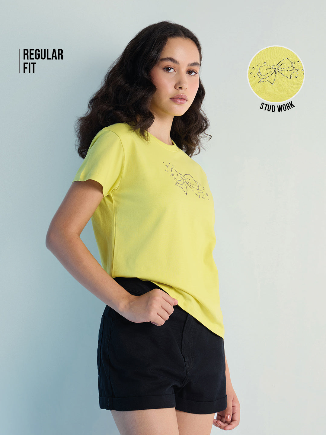 Womens Stud Detailed Regular Fit Round Neck Tshirt 