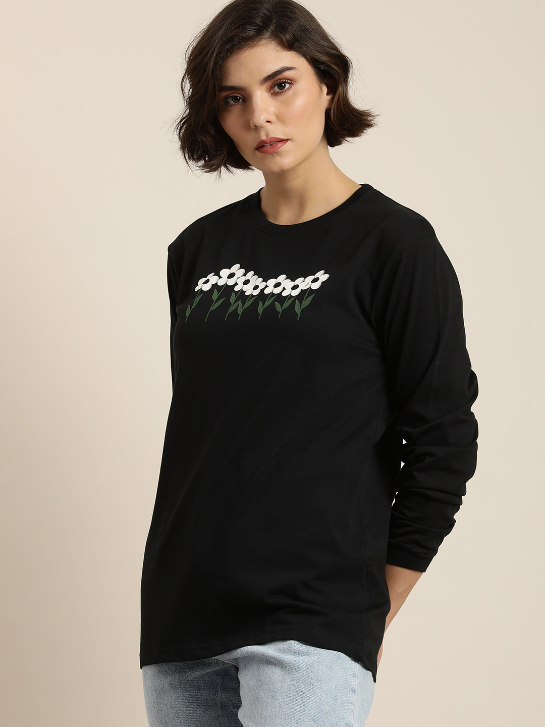 Womens Full Sleeve Round Neck Oversized Fit T-Shirts