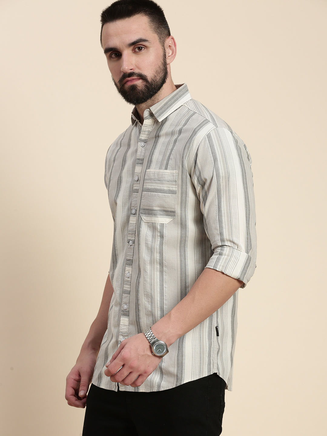 Mens Striped Full Sleeve Shirt With Pocket