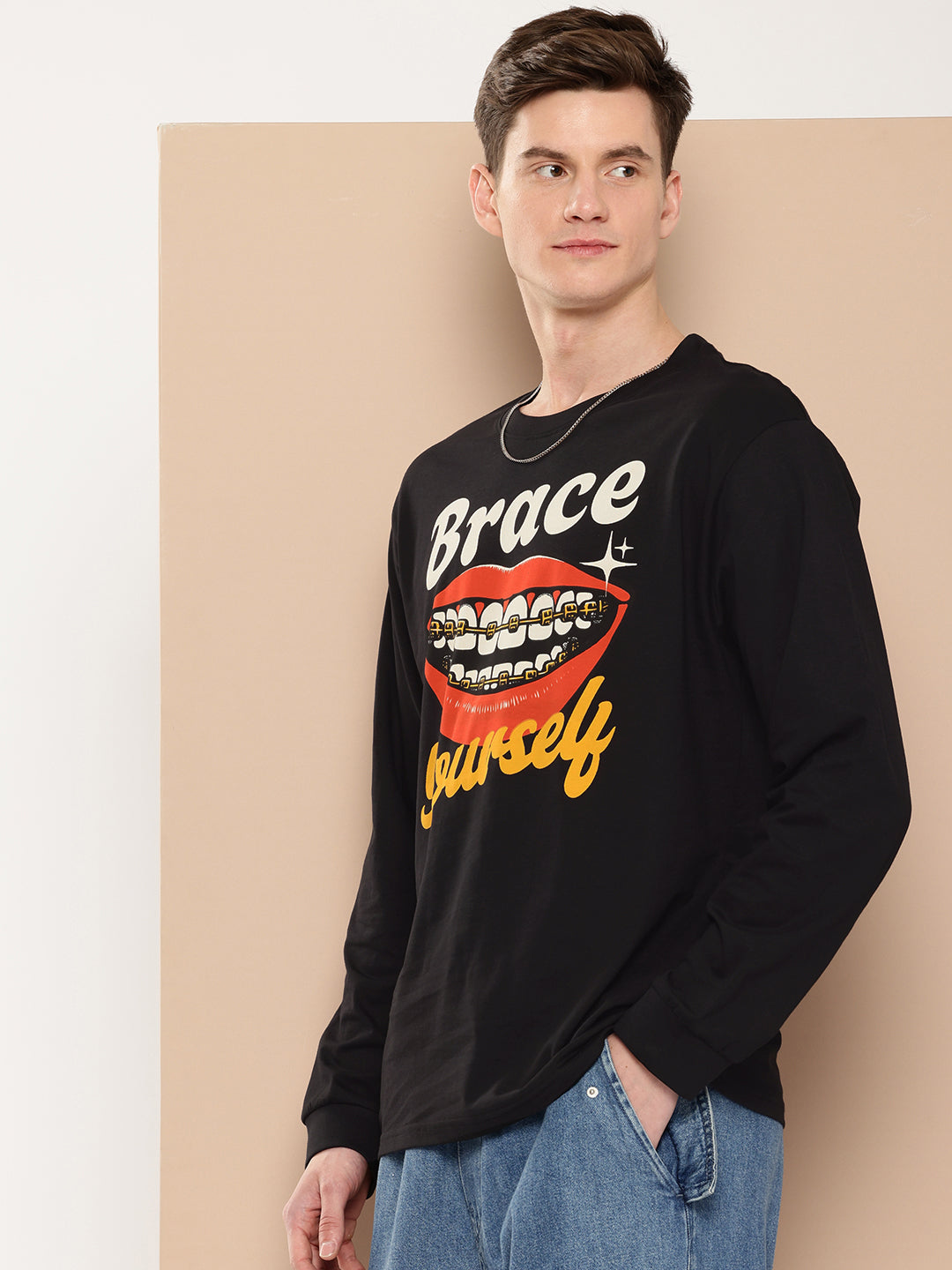 Mens Full Sleeve Round Neck Printed Oversized Fit Tshirts