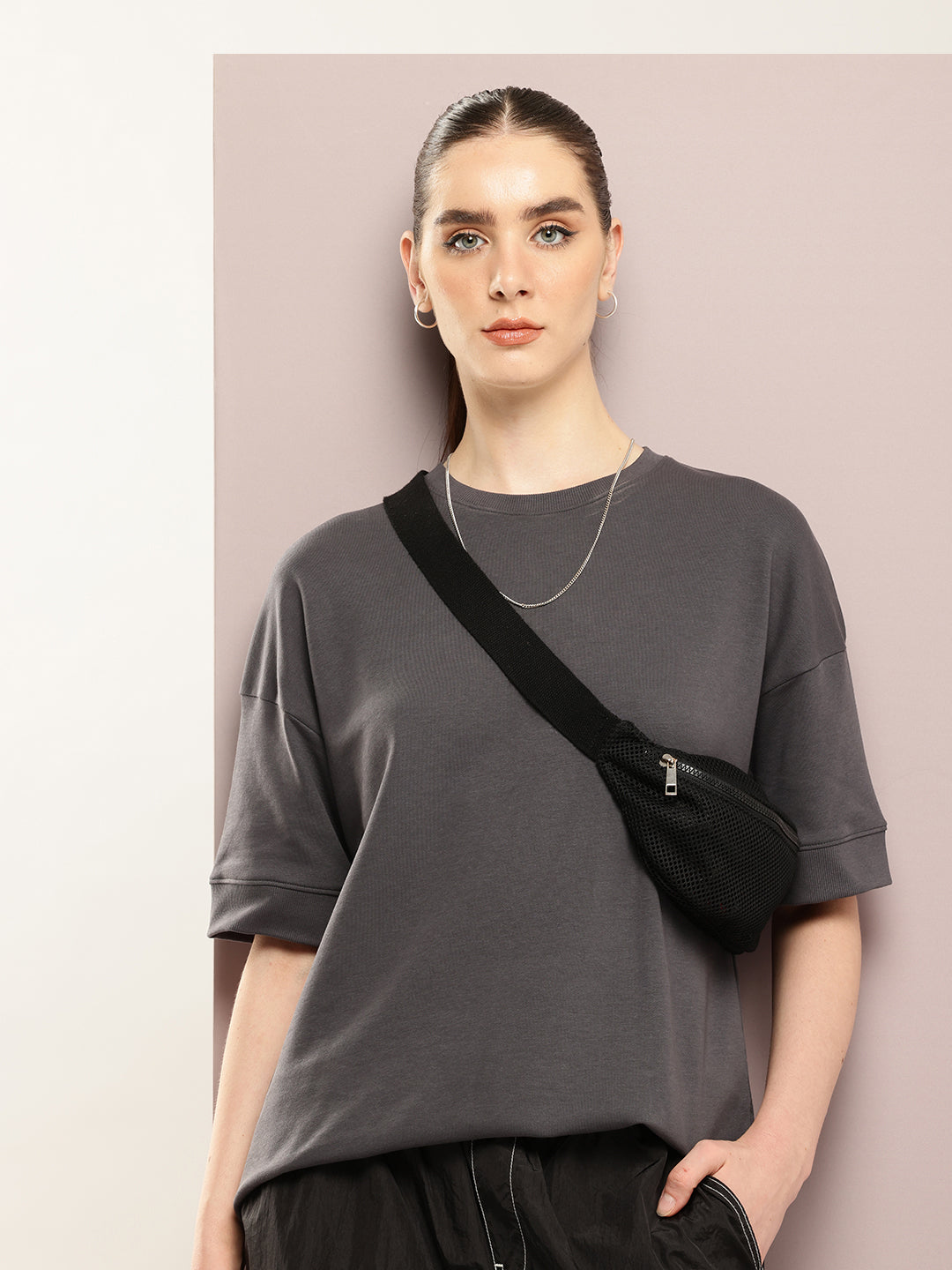 Womens Half Sleeve Round Neck Solid Oversized Fit Tshirts