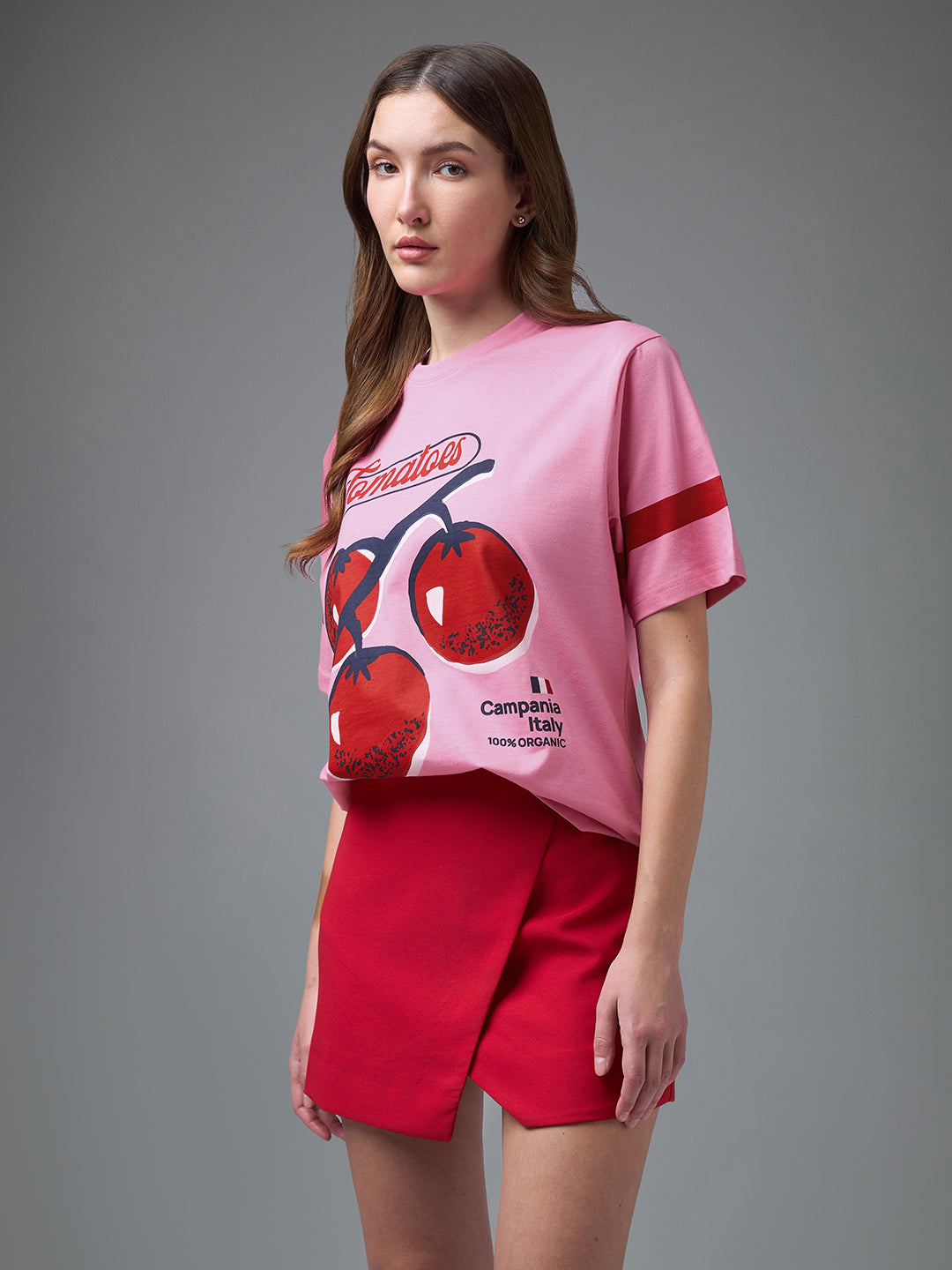 Womens Printed Round Neck Oversized Fit Tshirt