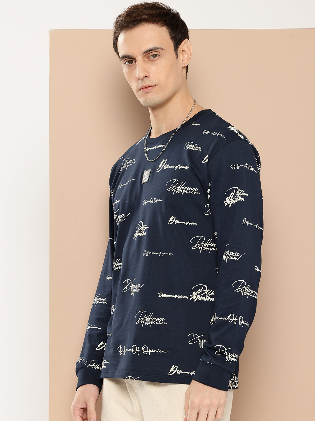 Mens Full Sleeve Round Neck All-Over Printed Oversized Fit Tshirts