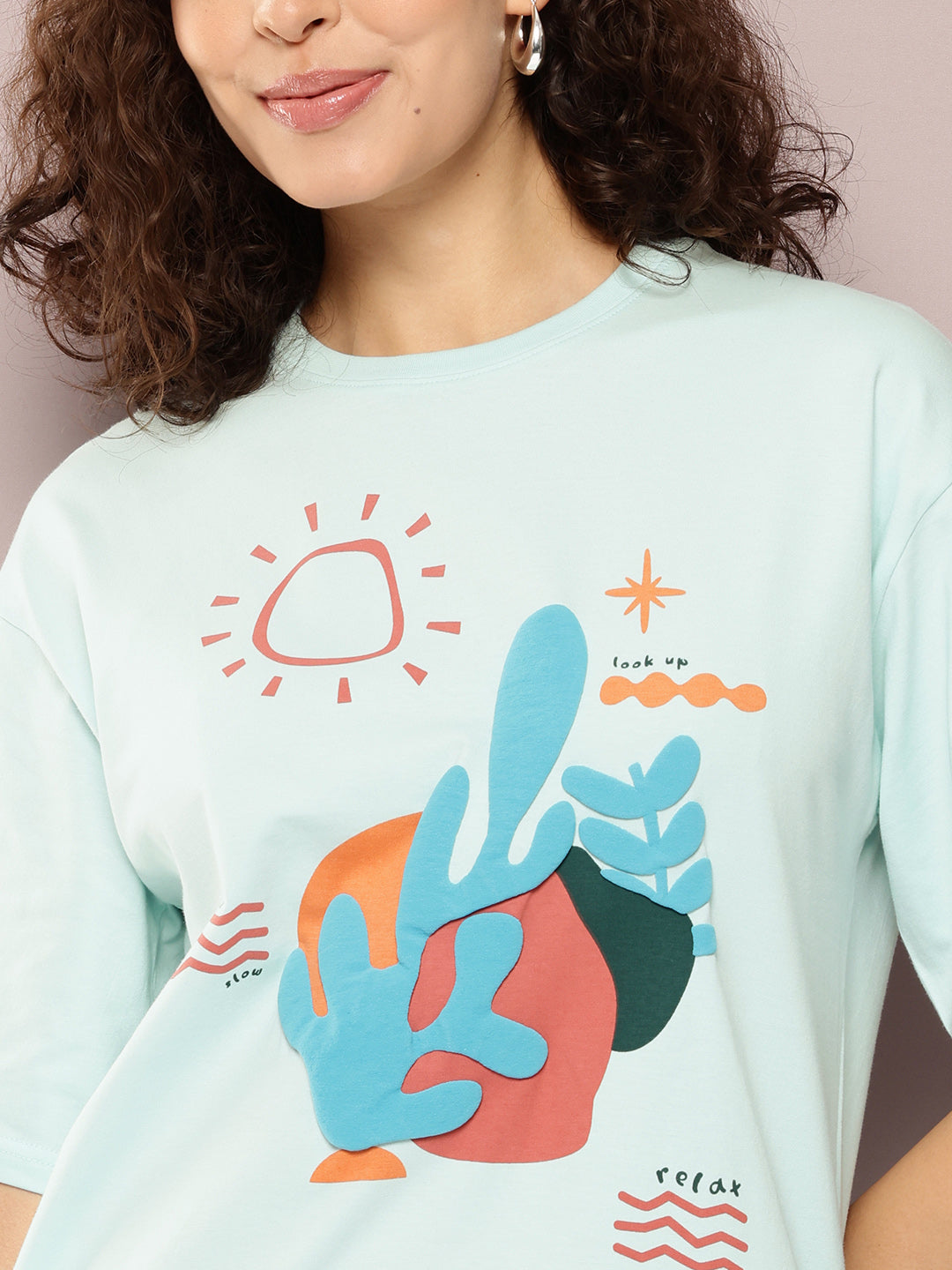 Womens Oversized Short Sleeves Printed Tshirt Dress