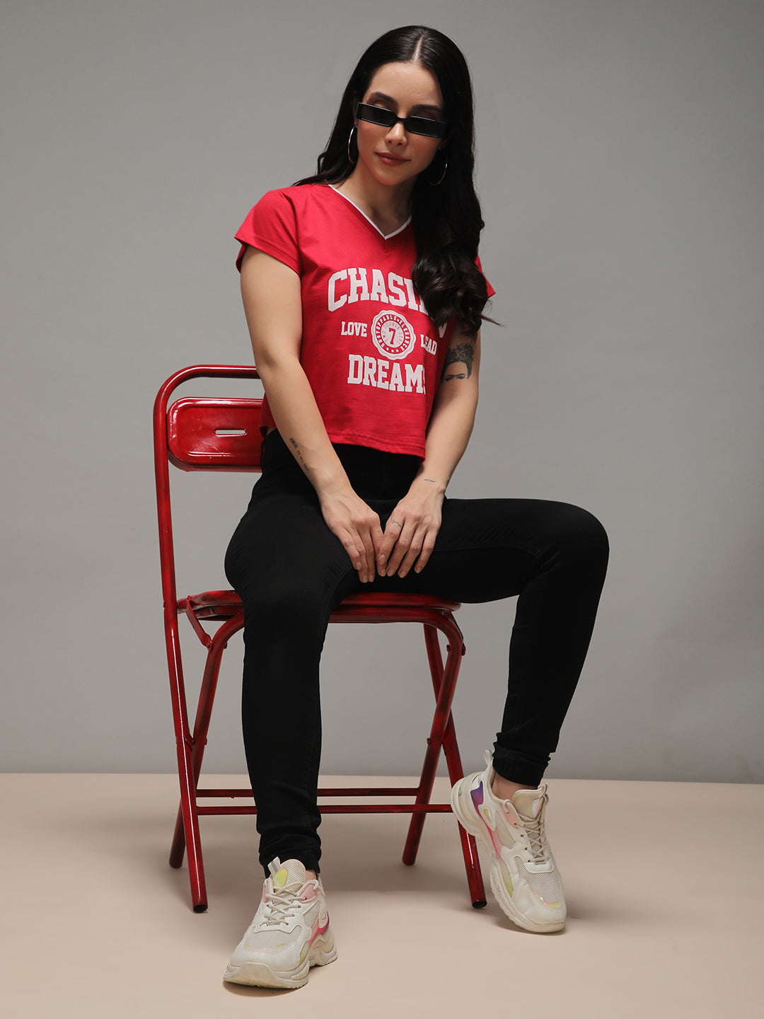 Womens Half Sleeve V-Neck Printed Regular Fit Tshirts