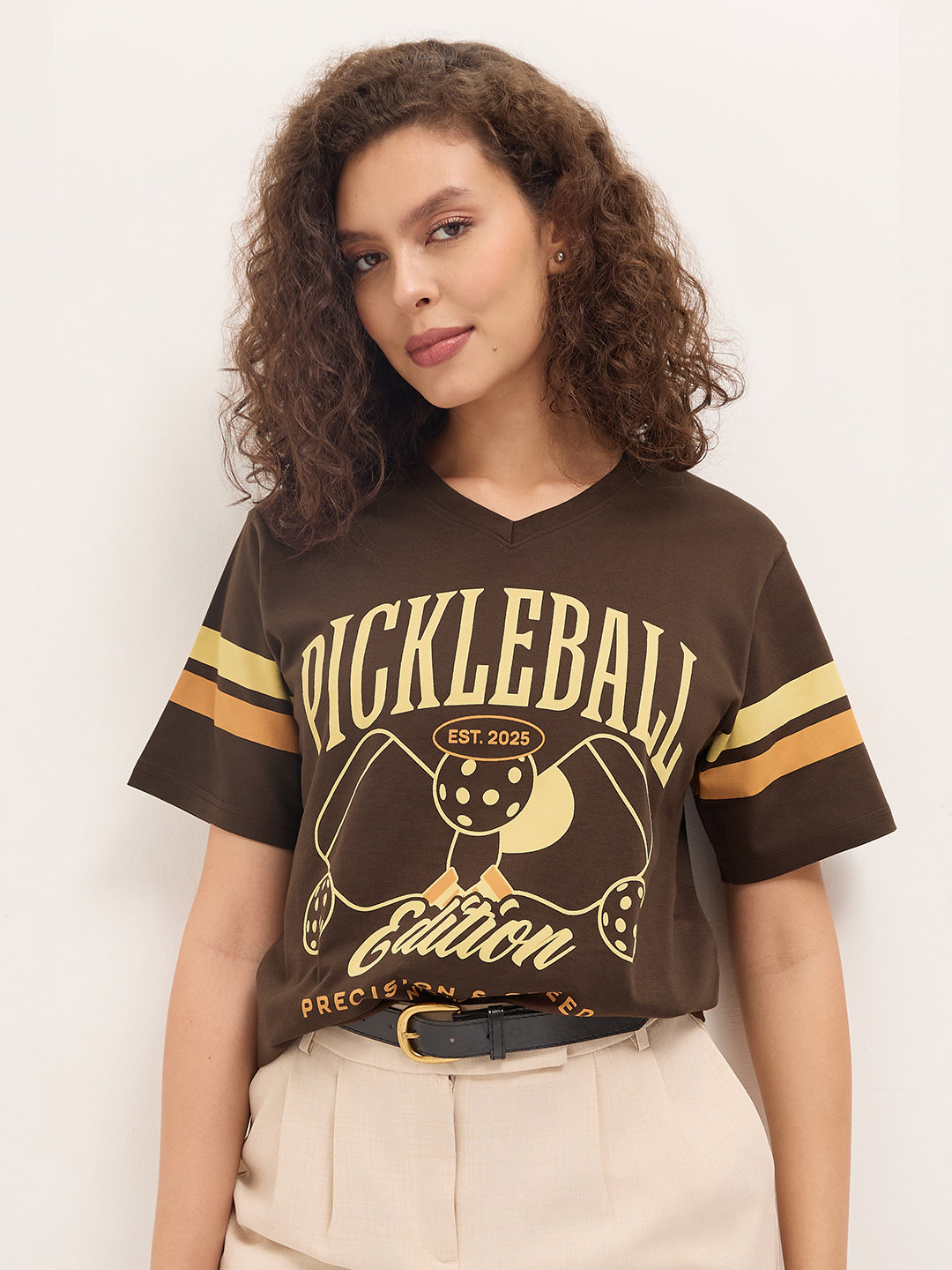 Womens Half Sleeve V-Neck Printed Oversized Fit Tshirts