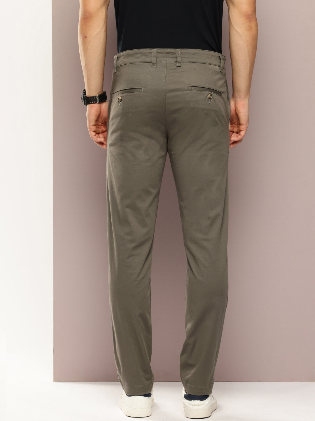 Men Slim Fit Solid Chinos Casual Trousers