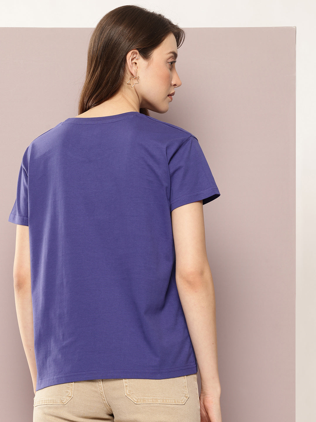 Womens Half Sleeve Round Neck Solid Boxy Fit Tshirts