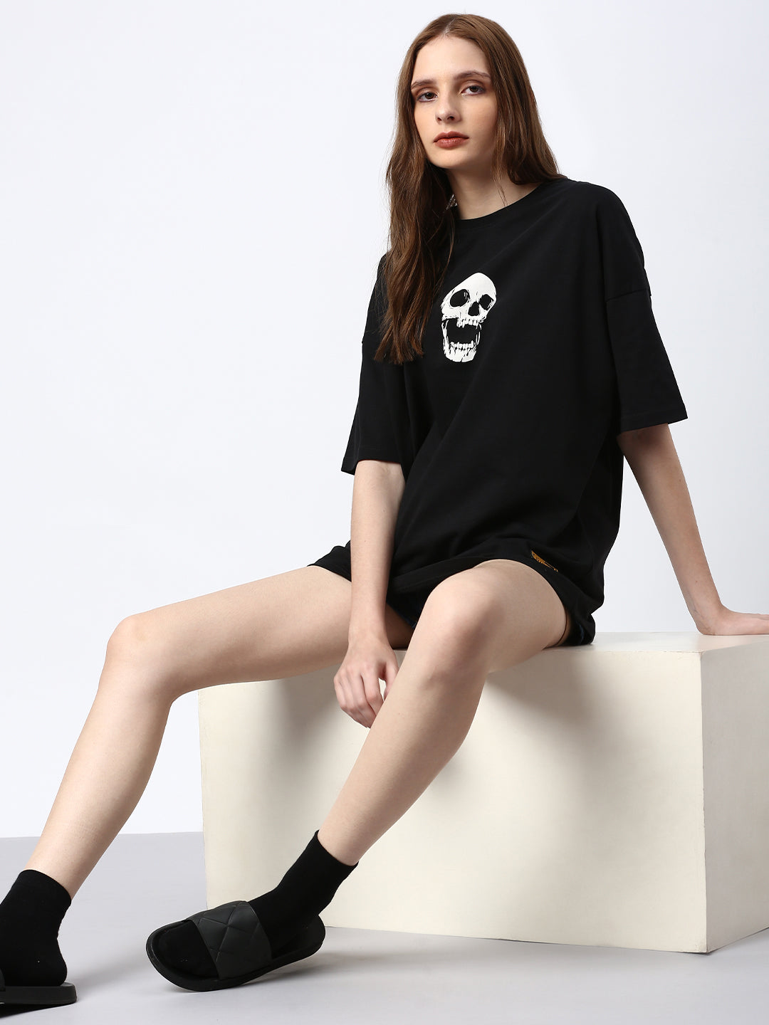 Womens Half Sleeve Drop Shoulder Printed Oversized Fit T-Shirts