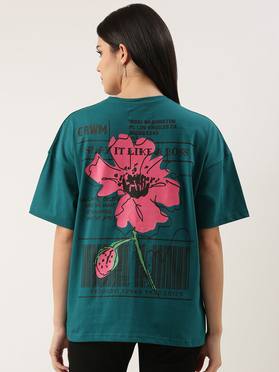 Womens Half Sleeve Drop Shoulder Printed Oversized Fit T-Shirts