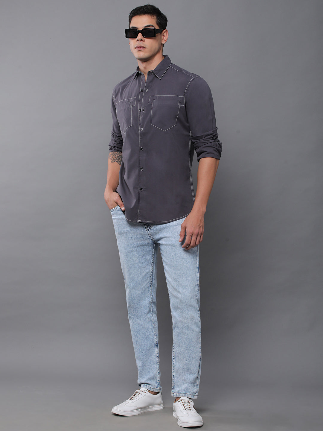 Men Plain Full Sleeve Casual Shirt With Pocket
